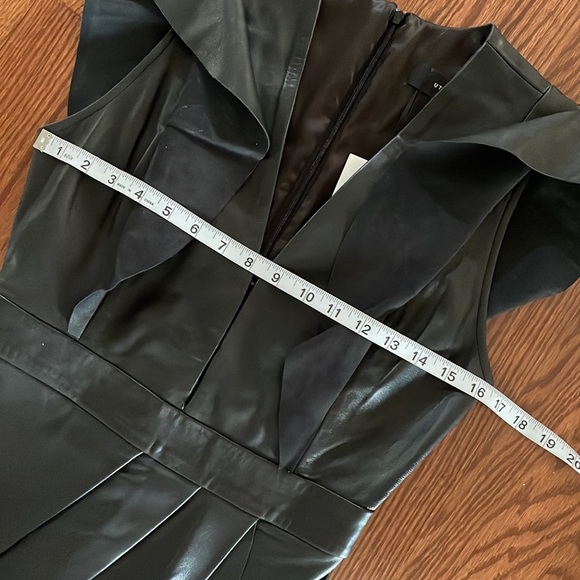UTERQUE sheep LEATHER flutter mini dress faux wrap deep V neck zip back black S - Picture 13 of 16